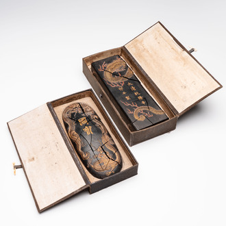 Two imperial Chinese 'Dragon' ink cakes, Xuande, Qianlong and Yang Xing Dian 養性殿 mark, one dated 1771, 18th C.