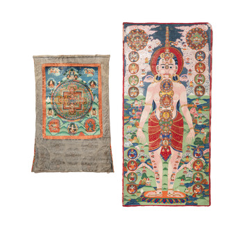 Two Tibetan thangkas depicting a Mandala and Chakras, 19th C.