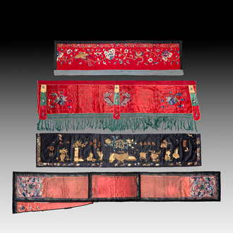 Four Chinese embroidered silk and felt altar panels, 19th C