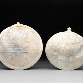 Two Palestinian mother-of-pearl plaques depicting The Last Supper and The Annunciation, 19th C.