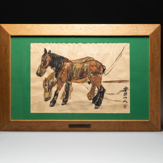 Sadji or Sha Qi (Sha Yinnian 1914-2005): 'Horses', watercolour on paper, signed