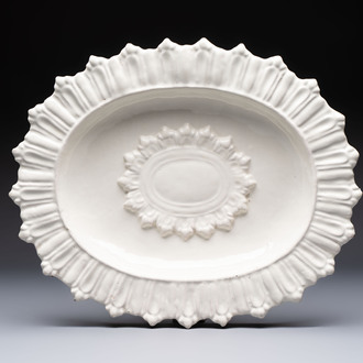 A large white-glazed 'Sunburst' oval dish, Saint-Jean-du-Désert or Marseille, France, 17th C.
