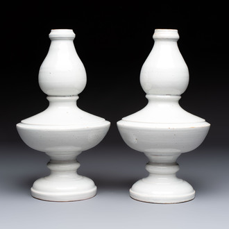 A pair of white-glazed baluster-shaped vases, France, 18th C.