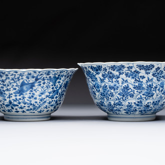 Two Chinese blue and white bowls, longevity and jade mark, Kangxi