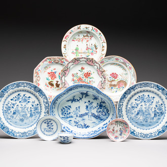 A varied group of ten Chinese blue, white and famille rose wares, Yongzheng/Qianlong
