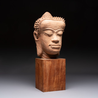 A Thai pottery Haripunjaya-style head of Buddha, possibly 13th C.
