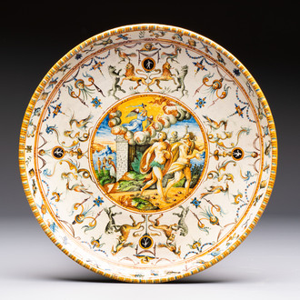 A fine Italian maiolica 'Expulsion from Paradise' dish, Benucci e Latti workshop, Pesaro, early 19th C.