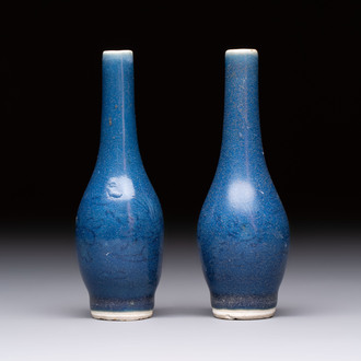 A pair of Chinese blue-glazed 'Hatcher Cargo' vases with incised dragons, Transitional period