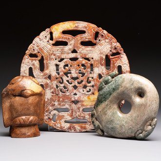 Three Chinese archaistic jade carvings, 20th C.