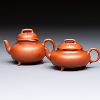 Two Chinese Yixing stoneware teapots and covers, Mengchen 孟臣 marks, 19th C.