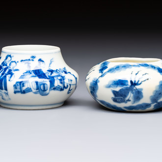 Two fine Chinese blue and white water pots, Jiajing mark, 19th C.