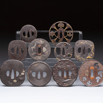 A varied collection of ten Japanese iron tsuba, Edo