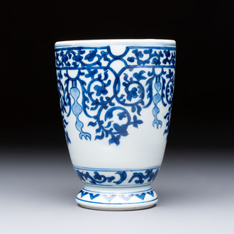 A Chinese blue and white beaker after a European silver model, lingzhi mark, Kangxi