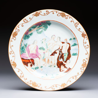 A Chinese famille rose 'The Judgement of Paris' plate, Qianlong