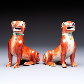 A pair of Chinese polychrome export models of dogs, Qianlong