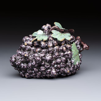 A polychrome Dutch Delft 'Bunch of Grapes' tureen and cover, 18th C.