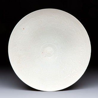 A fine Chinese qingbai conical bowl with incised floral design, Song