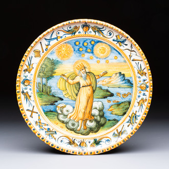 An Italian maiolica tazza depicting 'The Creation', probably Alfonso Patanazzi workshop, 17th C.