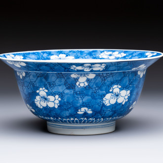 A Chinese blue and white 'Prunus on Cracked Ice' bowl, lingzhi mark, Kangxi