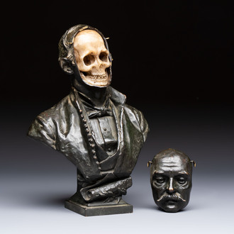 An Italian bronze 'Memento Mori' bust with removable face, 19/20th C.