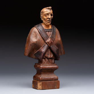 A 'Memento Mori' wooden bust of a clergyman, Germany, 19th C.