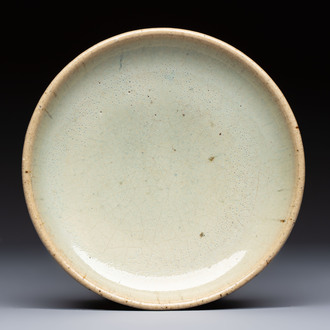 A Chinese green 'Jun' plate, Tian Hu Shan 天湖山 mark, Yuan
