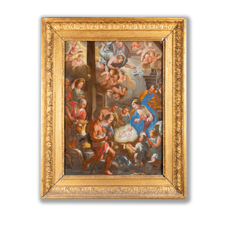 Italian school: 'A Nativity Scene', reverse glass painting, 18th C.