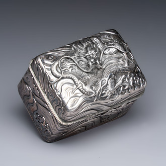 A fine Japanese silver 'Dragon' box, 19th C.