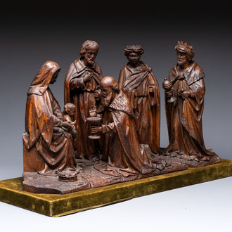 A Flemish carved wooden 'Adoration of the Magi' group, 18th C.