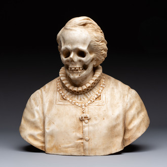 A carved marble 'Vanitas' or 'Memento Mori' bust, Italy, 18/19th C.
