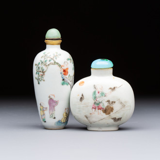 Two Chinese famille rose snuff bottles, Jiaqing and Tongzhi mark, 19th C.
