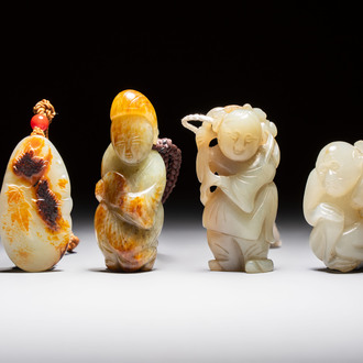 Four Chinese celadon and russet jade carvings, Qing