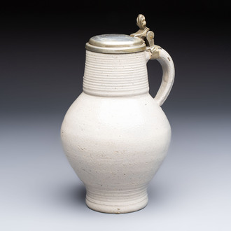 A pewter-mounted stoneware jug, Germany, 18th C.