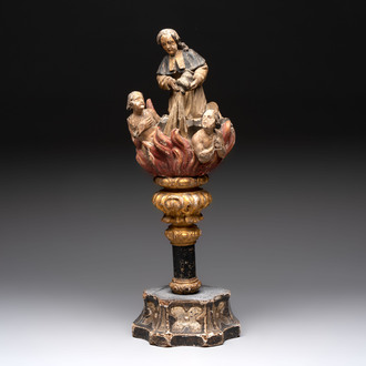 A polychrome wooden processional sculpture depicting purgatory, Germany, 17/18th C.