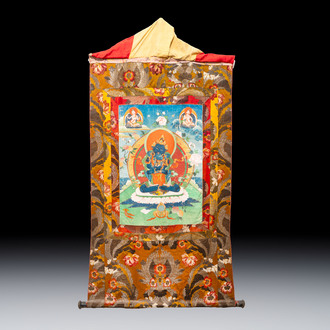A Tibetan 'Vajradhara Yab Yum' thangka, 19/20th C.