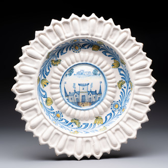 * A large polychrome French lobed 'Castle' dish, Saint-Jean-du-Désert or Marseille, France, late 17th C.