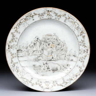 A Chinese grisaille and gilt-decorated 'Nativity' plate, Qianlong