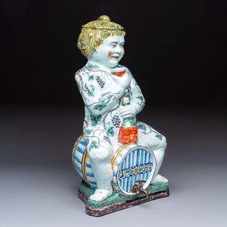 A massive polychrome French faience 'Bacchus' table fountain, Rouen, 18th C.