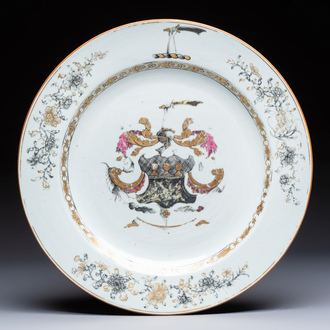A Chinese armorial dish with the arms of Boteler or Butler for the English market, Qianlong, ca. 1740