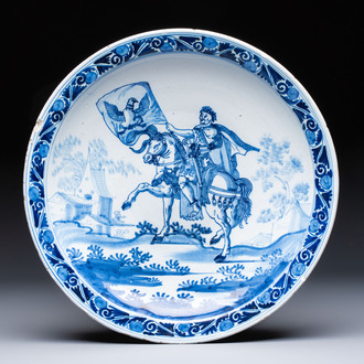 A blue and white Dutch Delft 'Julius Caesar' dish, after an engraving by Adriaen Collaert, early 18th C.