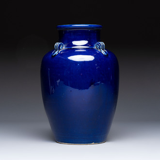 A Vietnamese blue-glazed Bien Hoa pottery vase, impressed Dong Tran Dongnai mark, 20th C.
