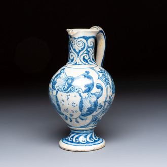 A rare blue and white Portuguese jug, dated 1630