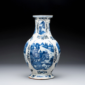 A Chinese blue and white vase depicting the Pearl River and the Whampoa Pagoda, Qianlong mark and of the period