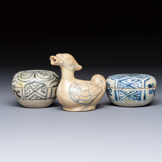 Two Annamese of Vietnamese covered boxes and a bird-form water dropper, 16/17th C.