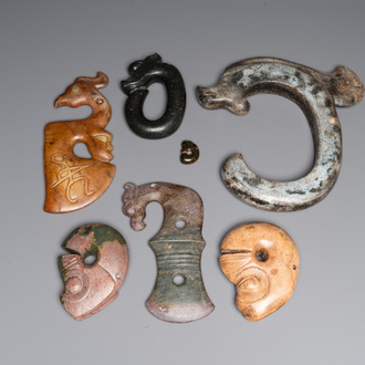 Seven Chinese Hongshan culture-style jade carvings of animals, 20th C.