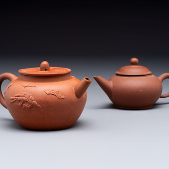 Two Chinese Yixing stoneware teapots, Zheng He 正和 mark, Kangxi and later
