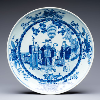 A Chinese blue and white 'Sanxing' dish for the Vietnamese market, Kangxi mark, 19th C.