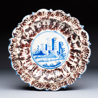 A blue, white and manganese Italian 'Factory' dish, Savona, 17/18th C.