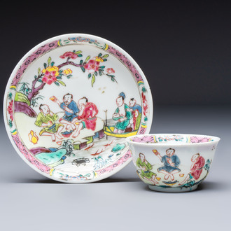 A Chinese famille rose 'Fishermen' cup and saucer, Yongzheng