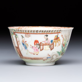 A Chinese Canton famille rose 'Court Ladies and Playing Boy' cup, Yongzheng/Qianlong